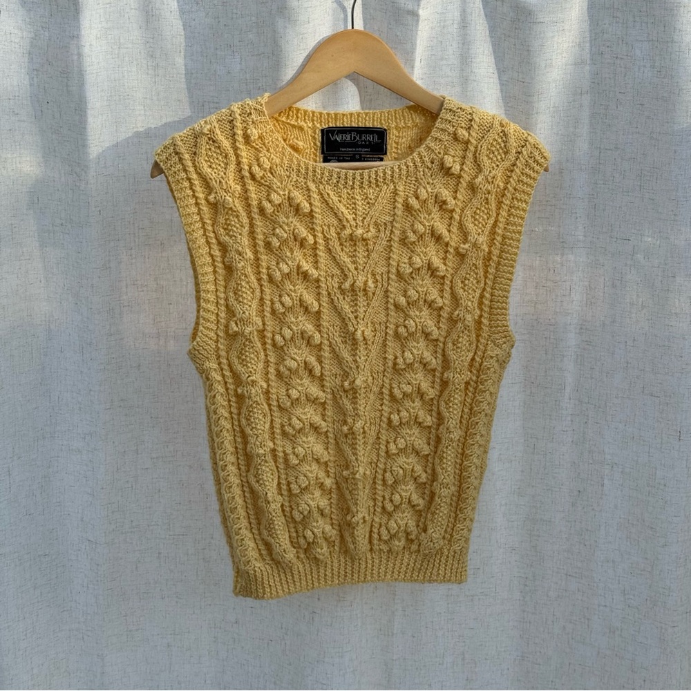 Valerie Burrell Handknit Wool Vest (Made in England, Size S, Yellow)
